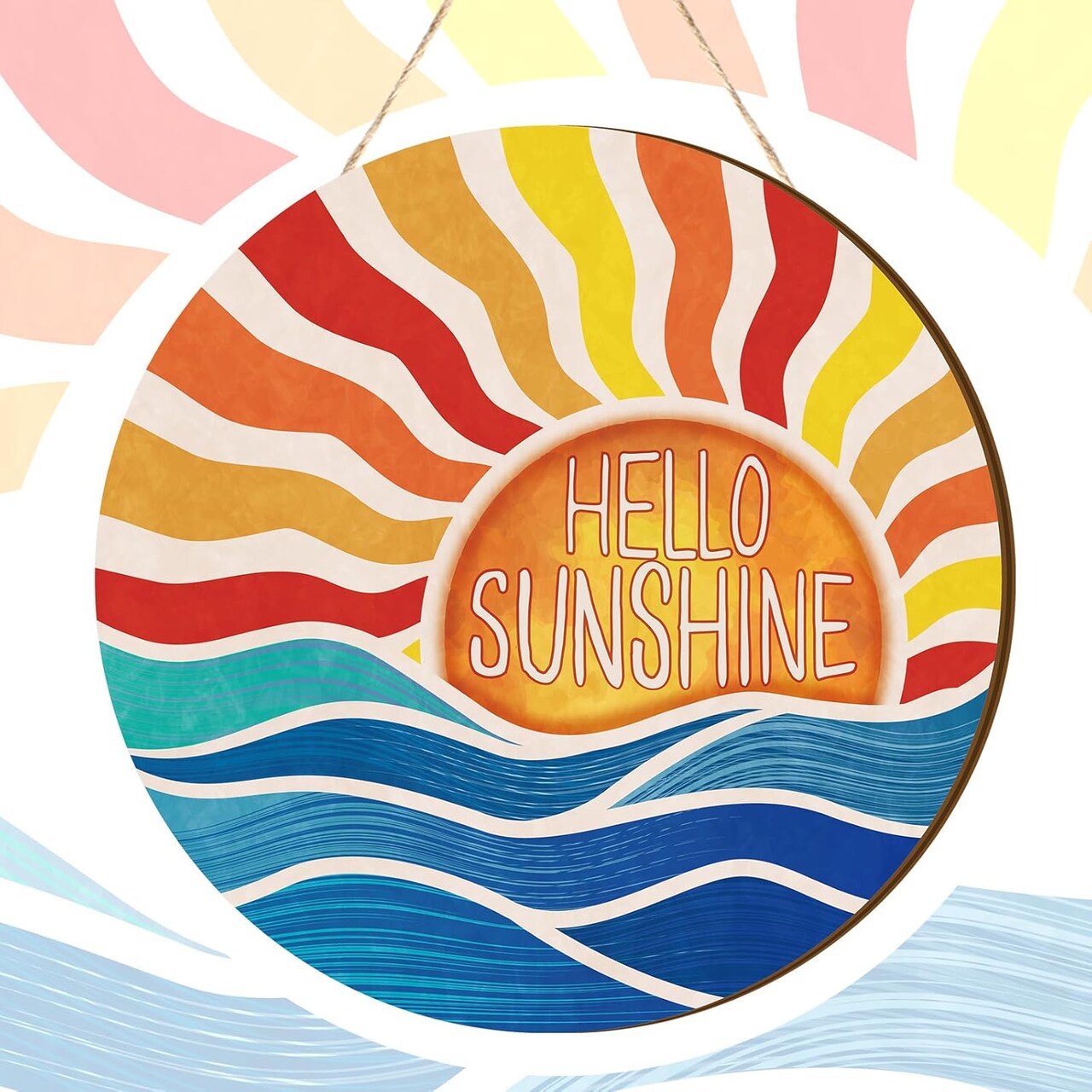 Summer Decor Wreaths for Front Door Hello Sunshine Summer Door Hanger Rustic Wooden Sign Hanger for Pool Farmhouse Porch Home Spring Wall Decorations